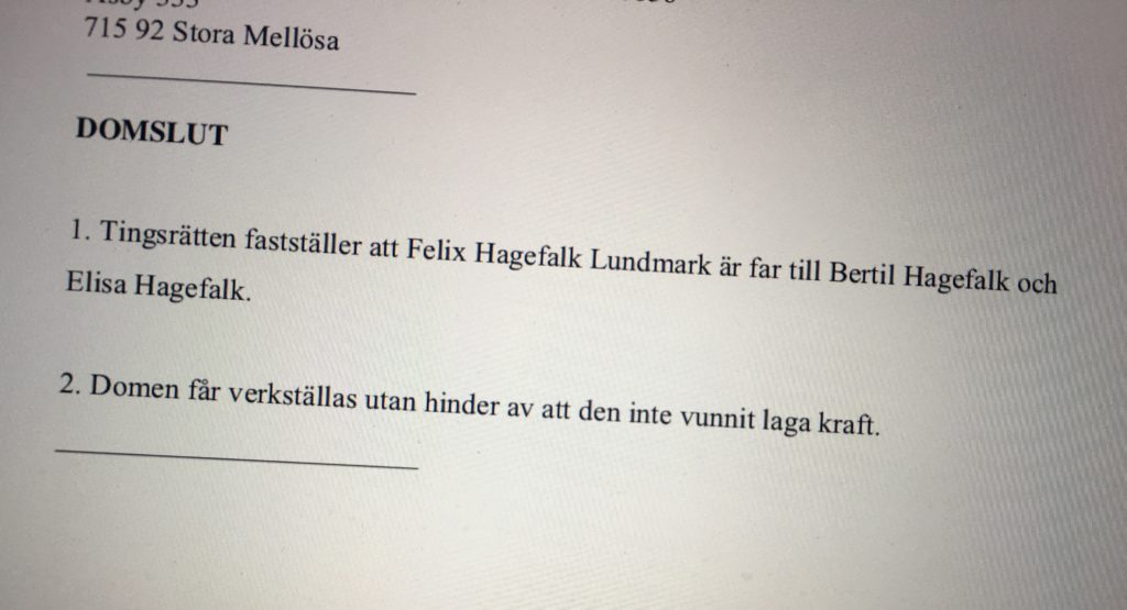 Faderskapet fastställt